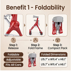 Z35 PackGo Lightweight Foldable Rollator Walker – Comfortable Mobility Support with Seat & Storage Bag