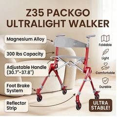 Z35 PackGo Lightweight Foldable Rollator Walker – Comfortable Mobility Support with Seat & Storage Bag