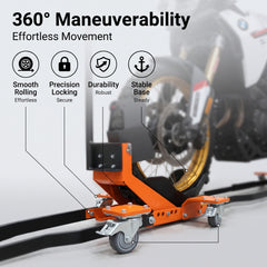 🔥 Heavy-Duty 360° Movable Motorcycle Wheel Chock Stand – Easy Parking, Transport & Storage Solution